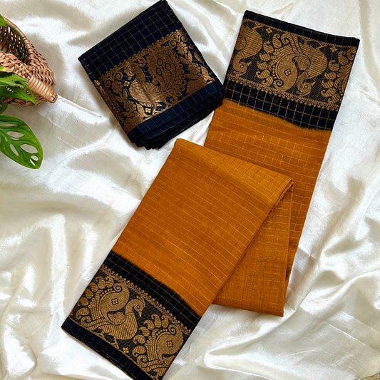 Sungudi Cotton YellowBlack Saree