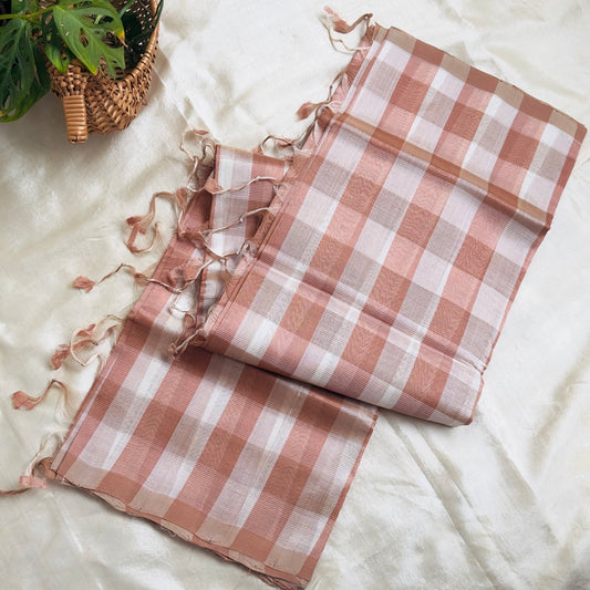 MangalgiriPattu Checked Tan Saree - MPCH05