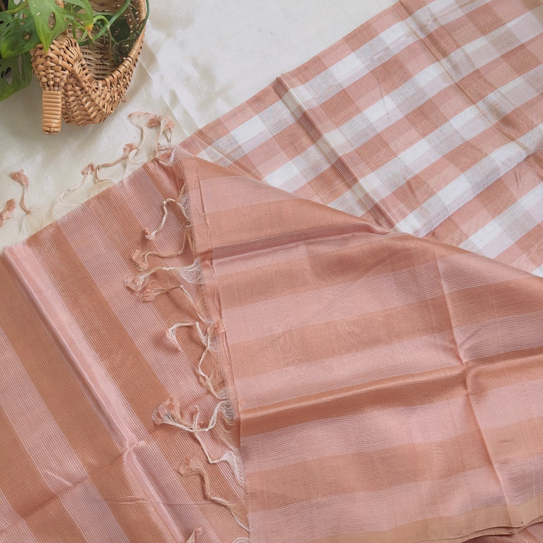 MangalgiriPattu Checked Tan Saree - MPCH05
