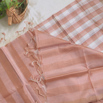 MangalgiriPattu Checked Tan Saree - MPCH05
