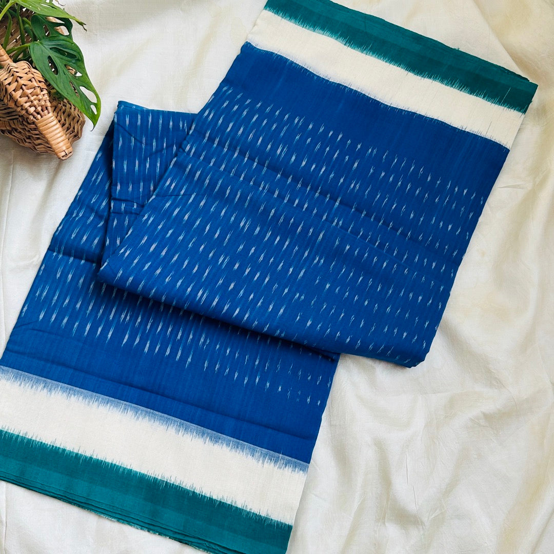Ikkat BlueGreen Handloom Saree