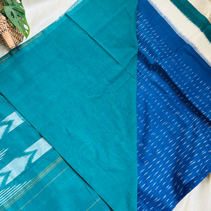 Ikkat BlueGreen Handloom Saree