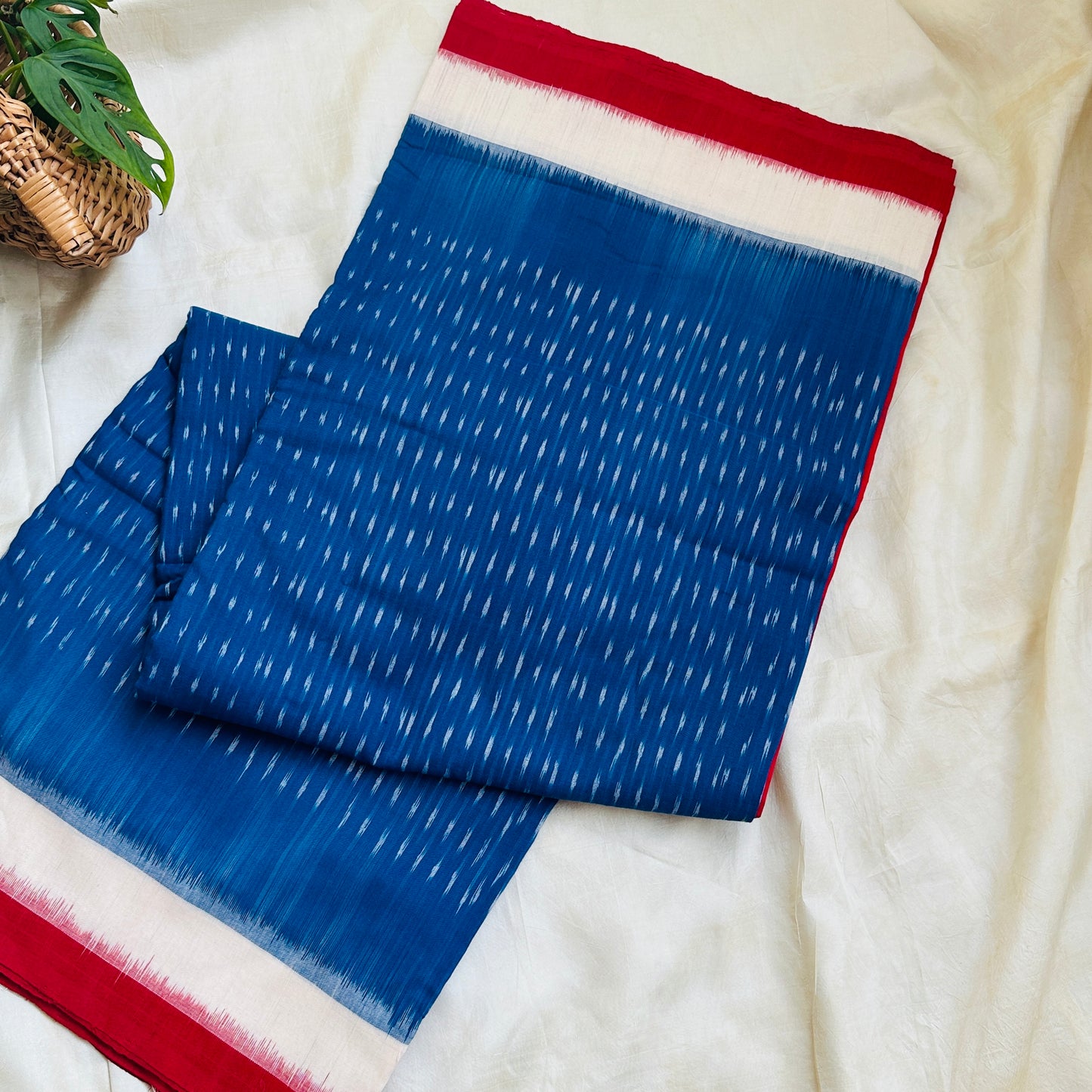Ikkat BlueRed Handloom Saree