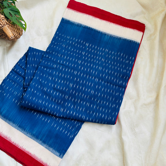 Ikkat BlueRed Handloom Saree
