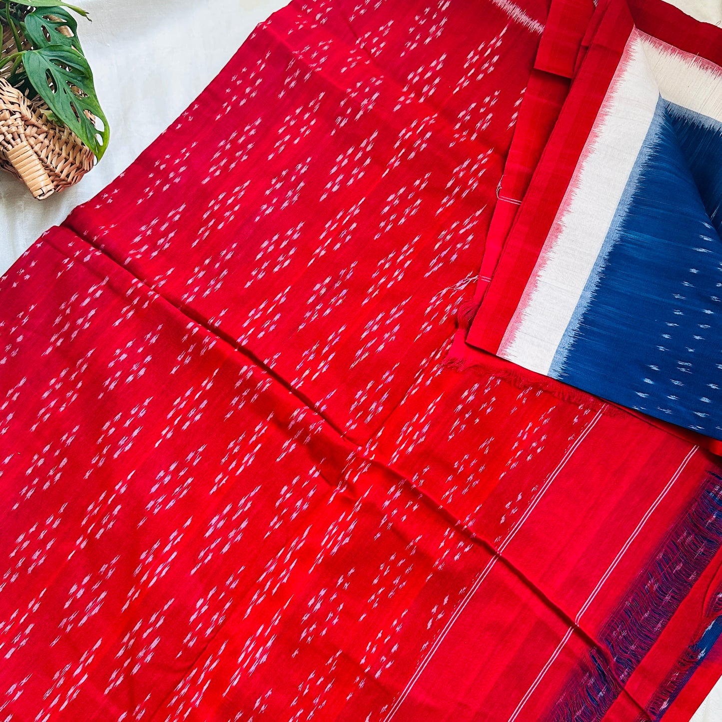 Ikkat BlueRed Handloom Saree