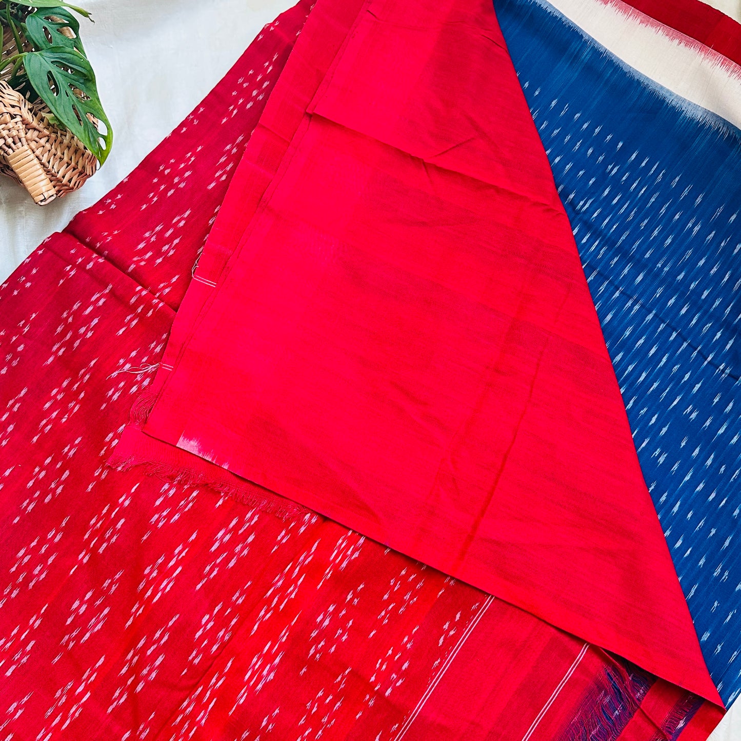 Ikkat BlueRed Handloom Saree
