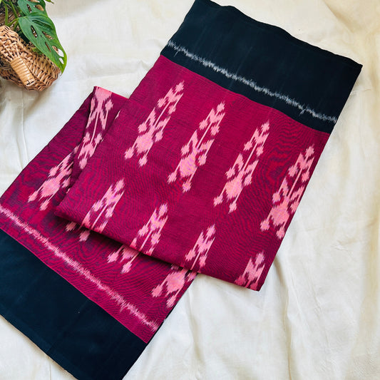 Ikkat MaroonBlack Handloom Saree