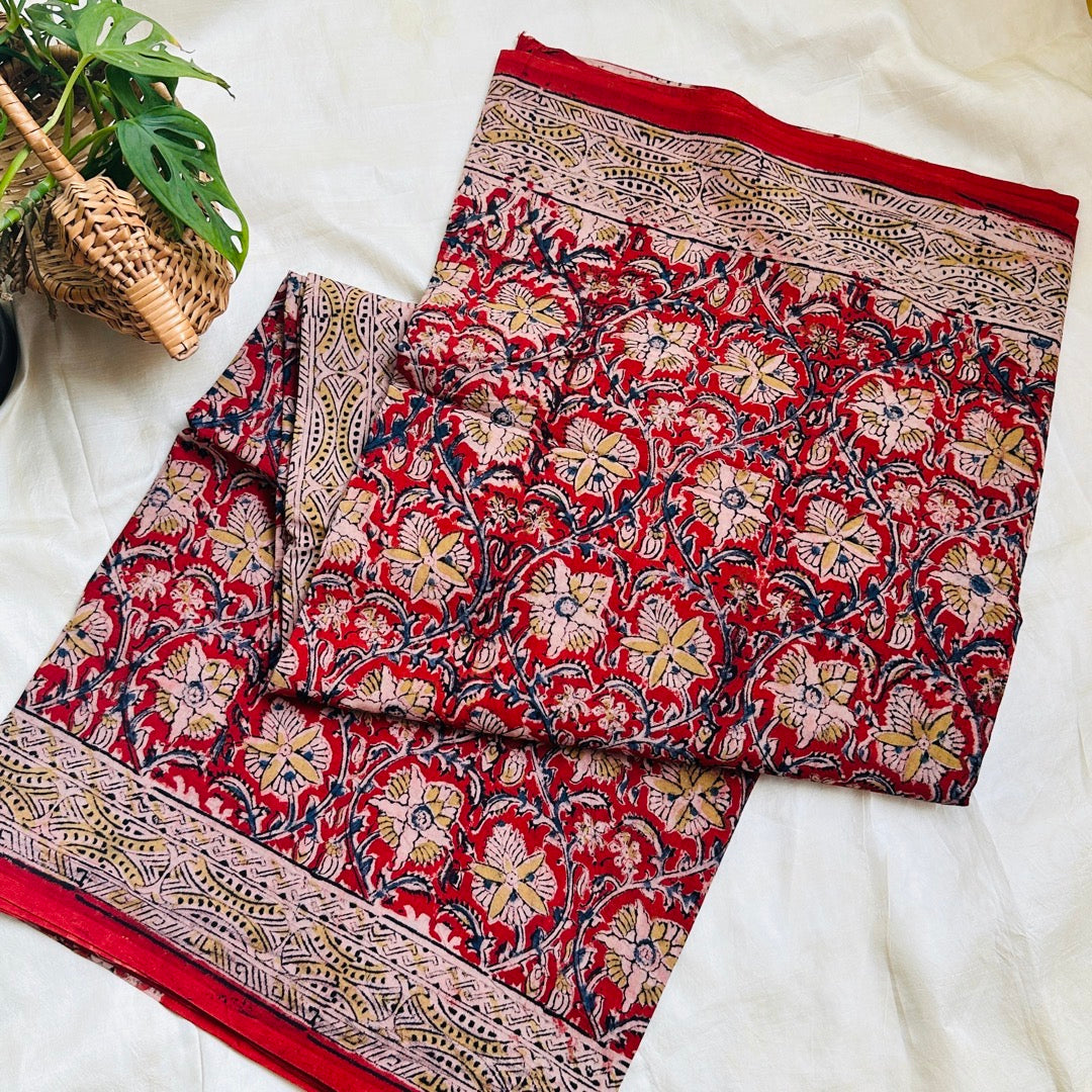 Cotton Red Kalamkari Saree - KCJKP04