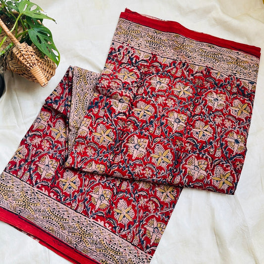 Cotton Red Kalamkari Saree - KCJKP04