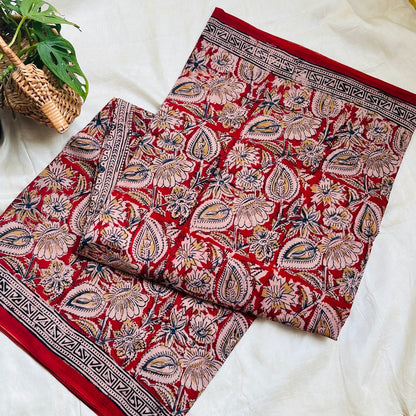 Cotton Red Kalamkari Saree - KCJKP03