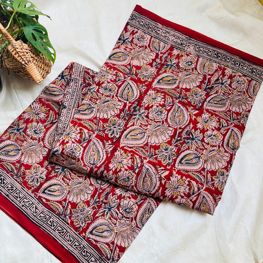 Cotton Red Kalamkari Saree - KCJKP03