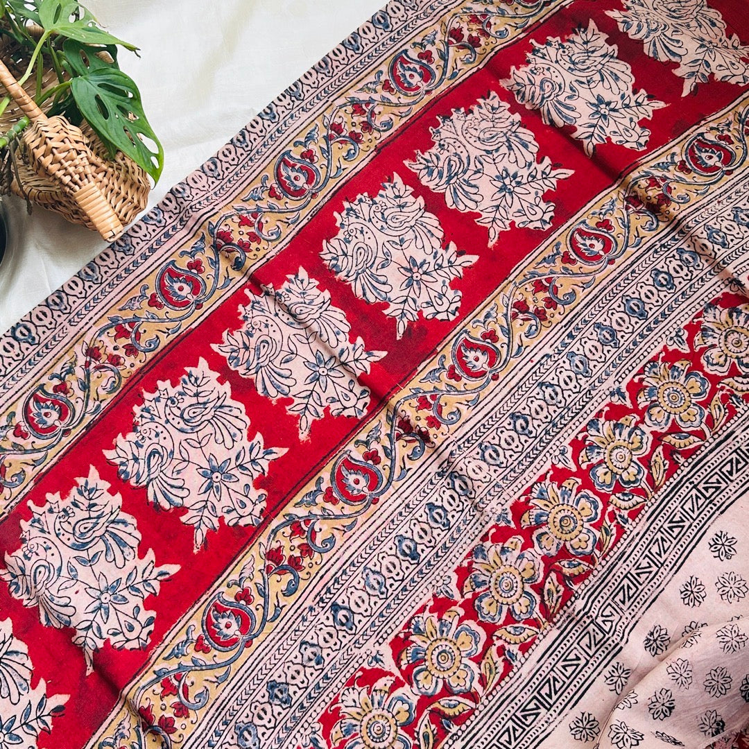 Cotton Red Kalamkari Saree - KCJKP03
