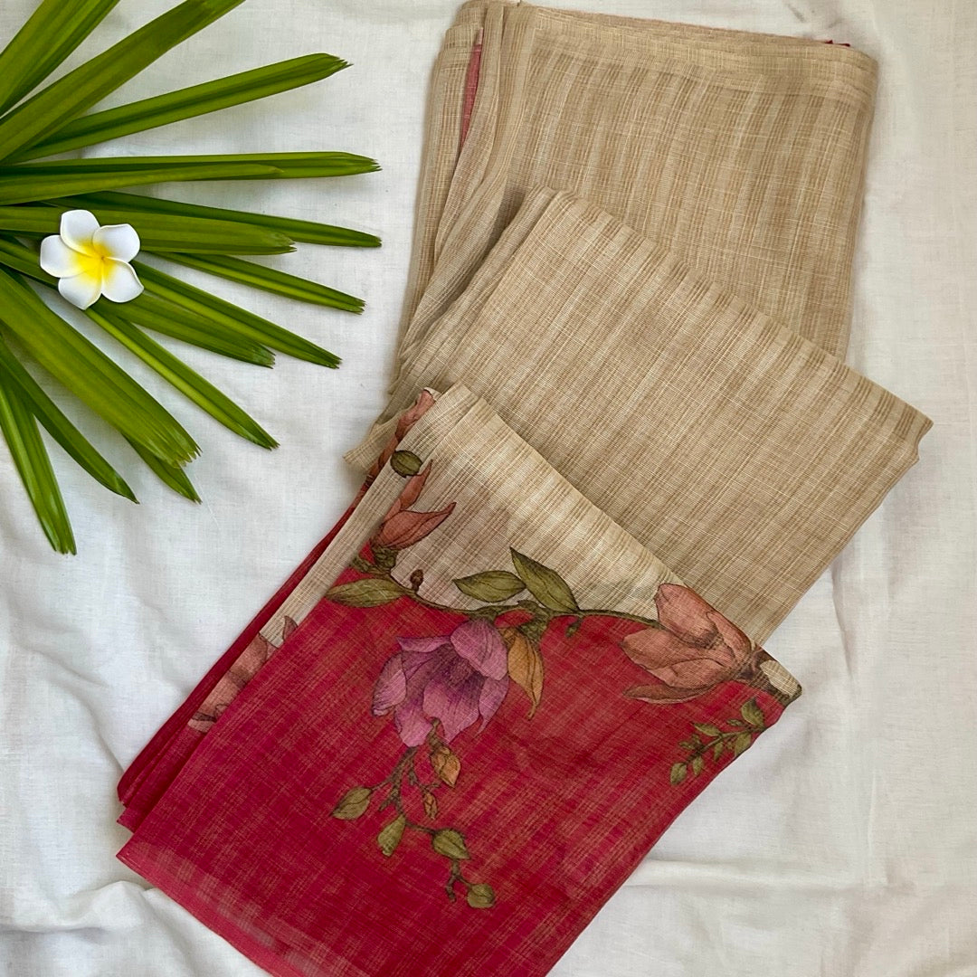 Semi Linen W.Red Saree www.vayatistudio.com.