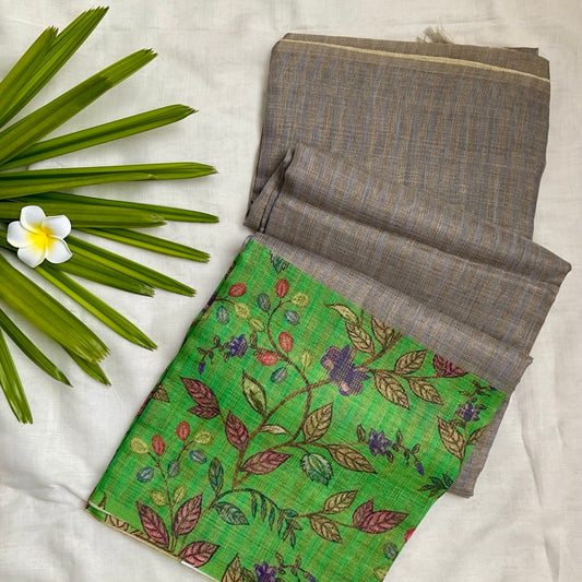 Semi Linen Grey Saree