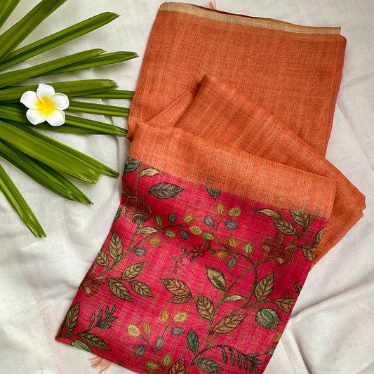 Semi Linen Orange Saree