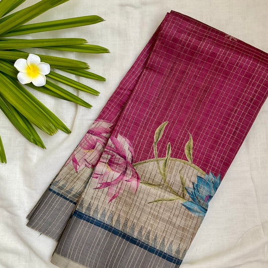 SemiTussar Pink Saree