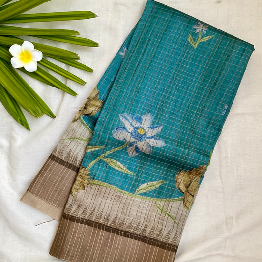 SemiTussar Teal Green Saree