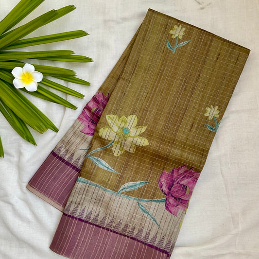 SemiTussar Olive Saree