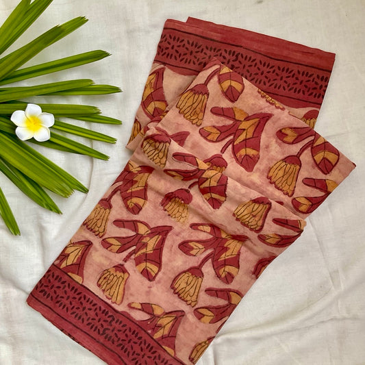 Mulmul Cotton Peach Saree