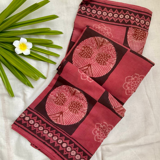 Mulmul Cotton Red Saree