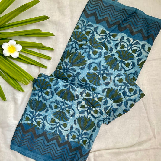 Mulmul Cotton Blue Saree