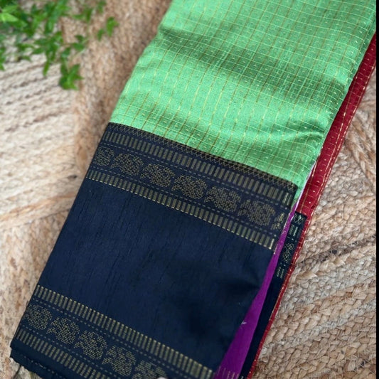SemiRaw Silk Green Black Saree