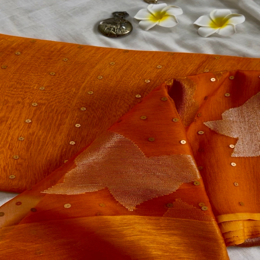 Silk Linen Orange Saree