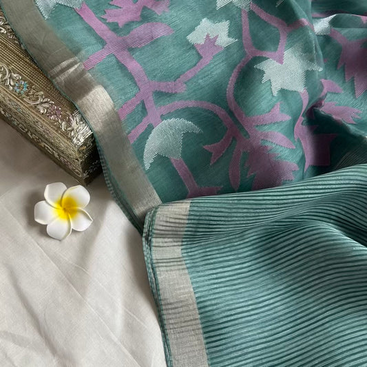 Linen silk Blue Kota striped saree