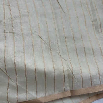 Half white semi linen saree blouse striped Close-up