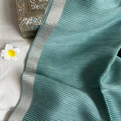 Blue Linen Silk saree Kota striped saree look