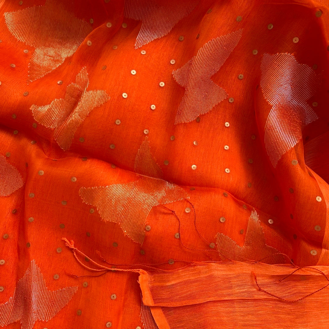 Linen_Silk_ OrangeSaree_ PalluTassels