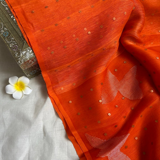Linen_Silk_ Orange_SequenceSaree