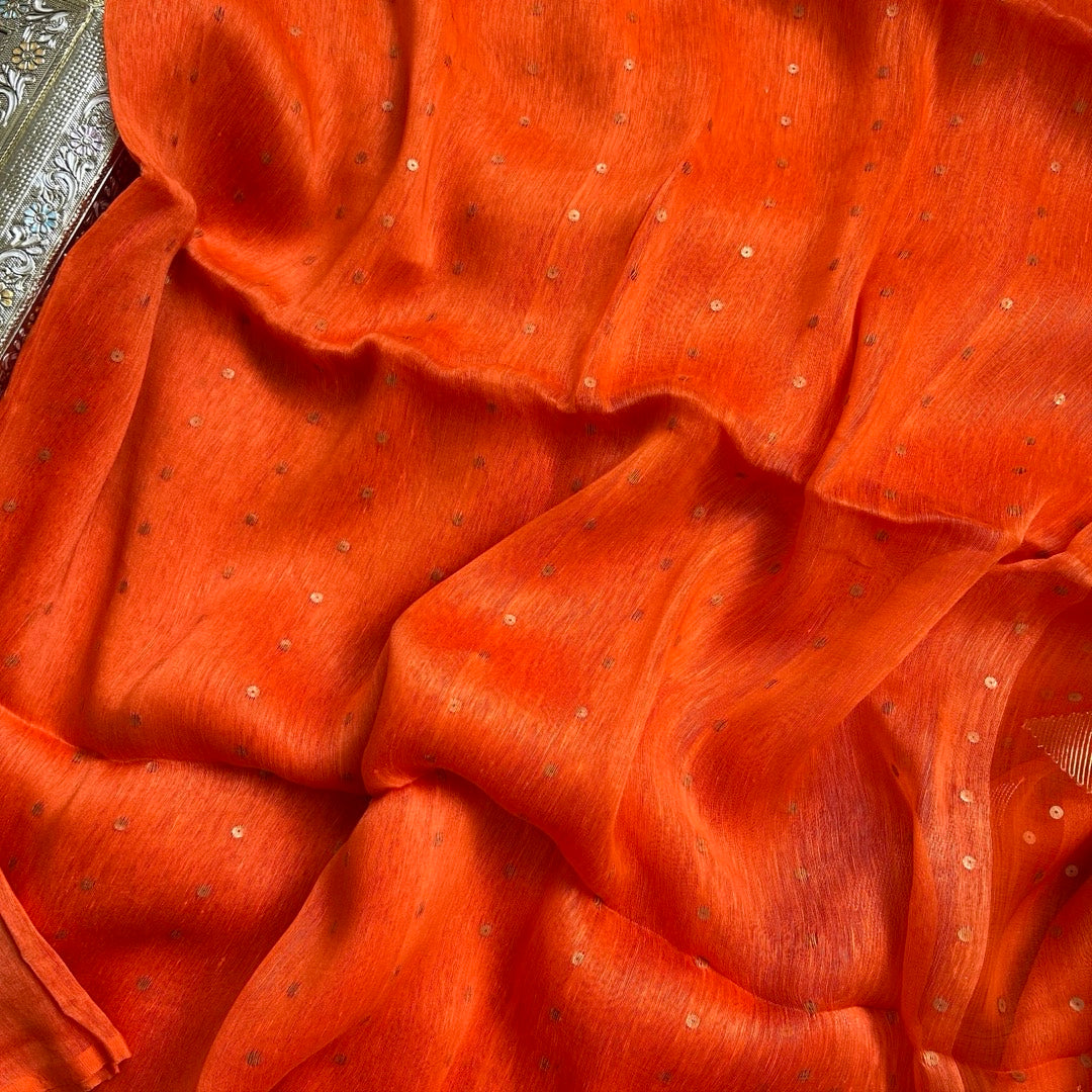 Linen_Silk_ Orange_Saree_openlook