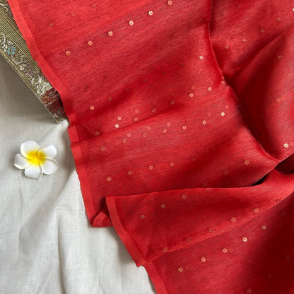 Linen_Silk_ Red_SequenceSaree