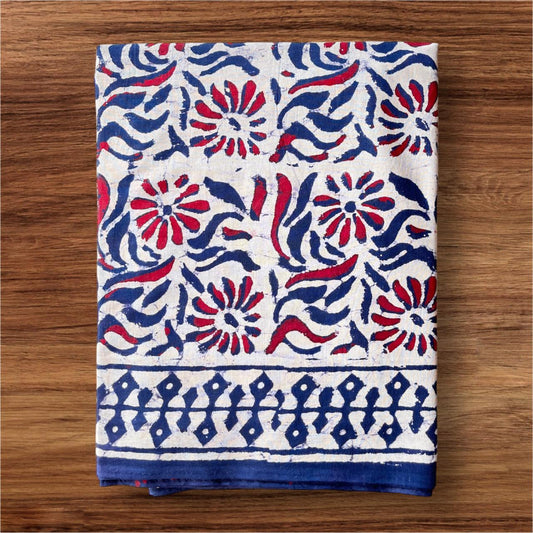 Mulmul Cotton Halfwhite.Blue Saree