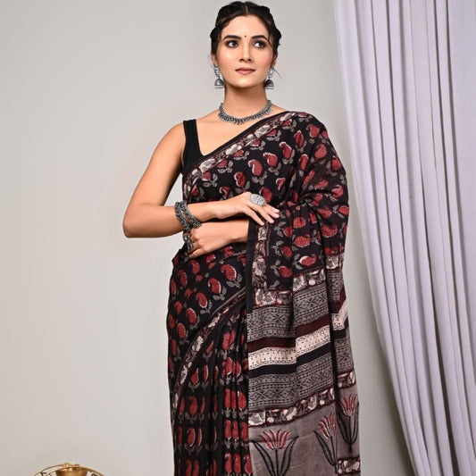 Mulmul Cotton Brown Saree -02