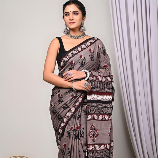 Mul Cotton Vanaspathi print Saree 