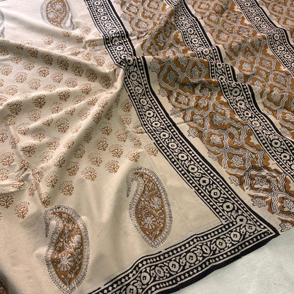 Mul cotton cream saree