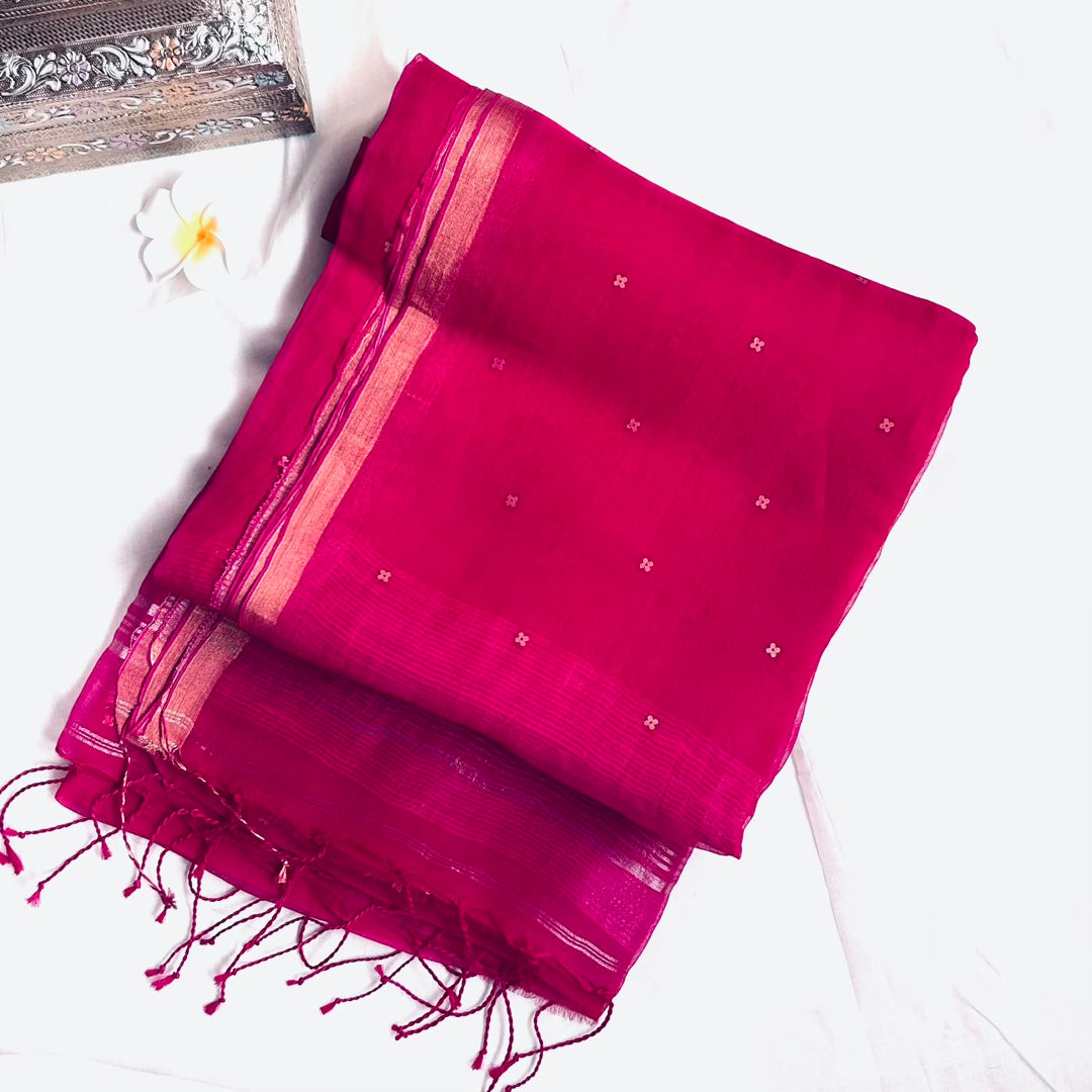 Pink Muslin Silk Saree with Silk Mark www.vayatistudio.com.
