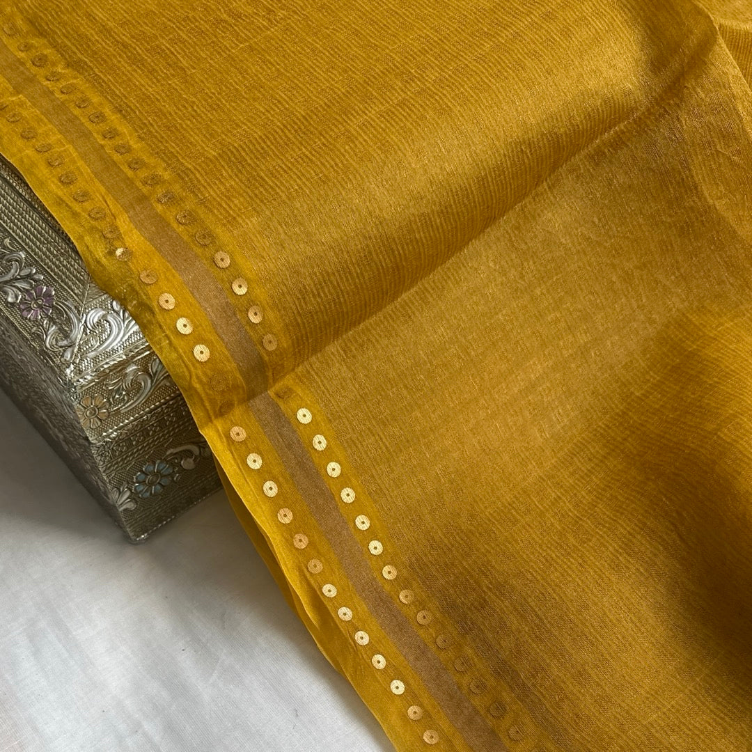 Yellow Tissue Muslin Silk Saree www.vayatistudio.com.