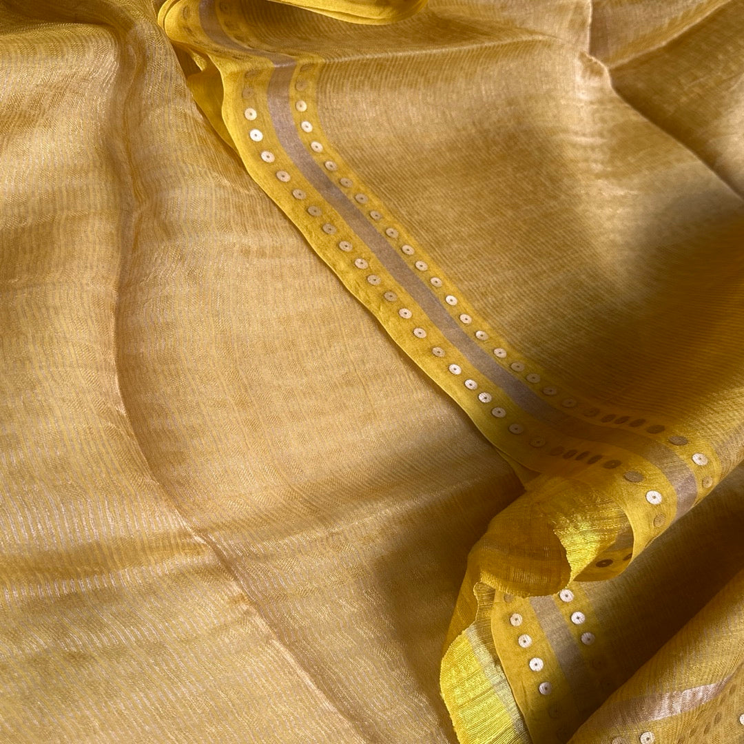 Yellow Tissue Muslin Silk Saree www.vayatistudio.com.