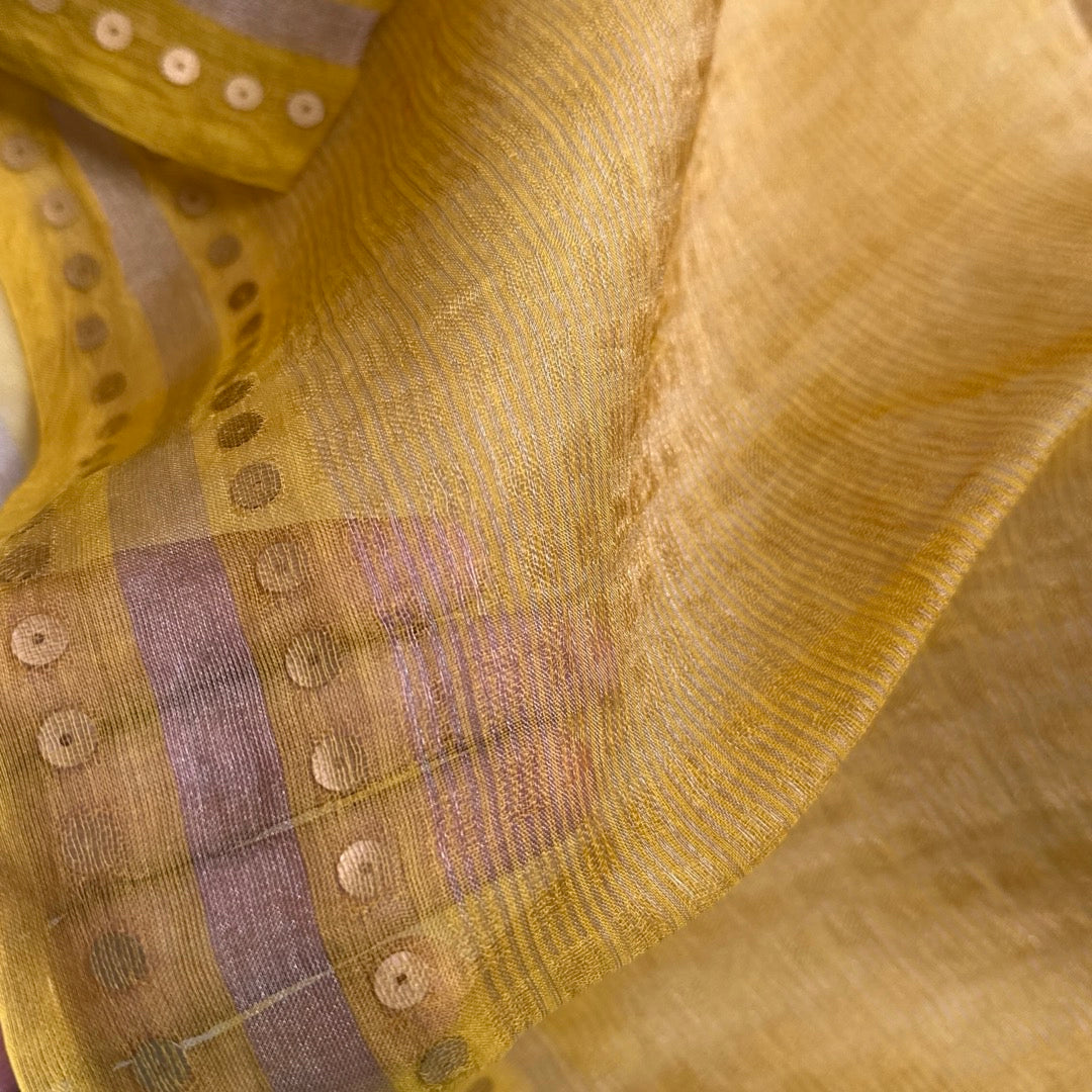 Yellow Tissue Muslin Silk Saree www.vayatistudio.com.