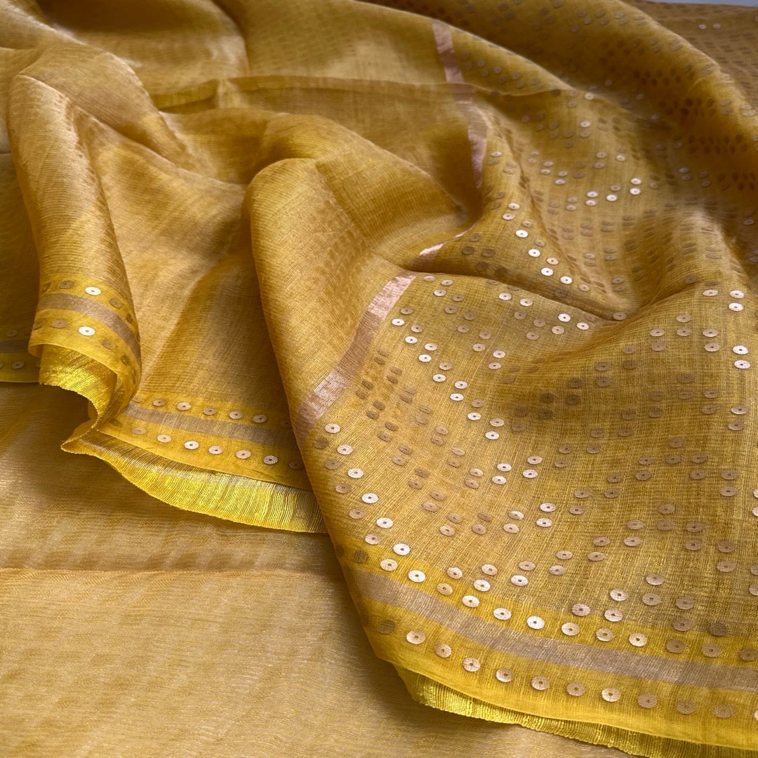 Yellow Tissue Muslin Silk Saree www.vayatistudio.com.