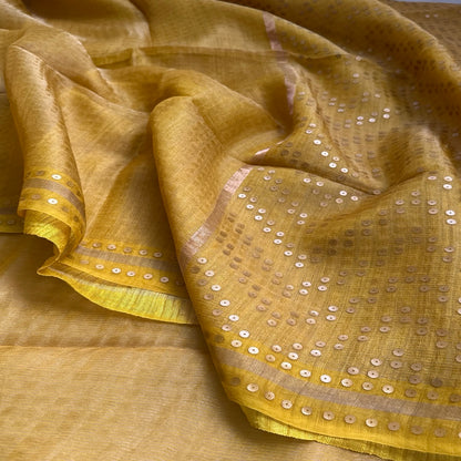 Yellow Tissue Muslin Silk Saree www.vayatistudio.com.