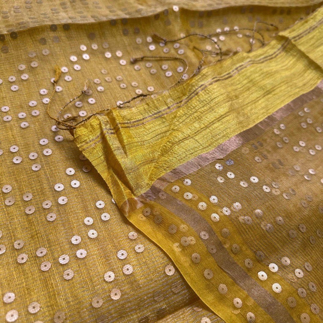 Yellow Tissue Muslin Silk Saree www.vayatistudio.com.