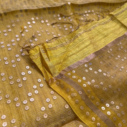Yellow Tissue Muslin Silk Saree www.vayatistudio.com.